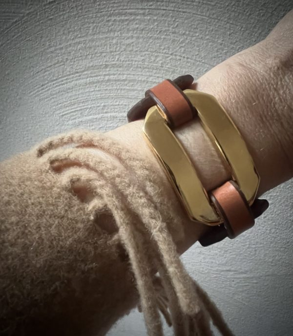 Bracelet cuir et plaqué or CXC