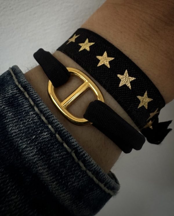 Bracelet élastique noir étoiles – Image 2