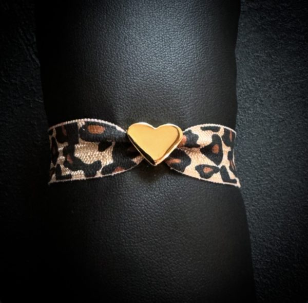 Bracelet ruban léopard coeur