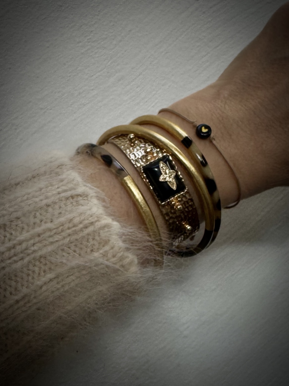 Jonc en corne de buffle naturelle - doré et léopard – Image 4