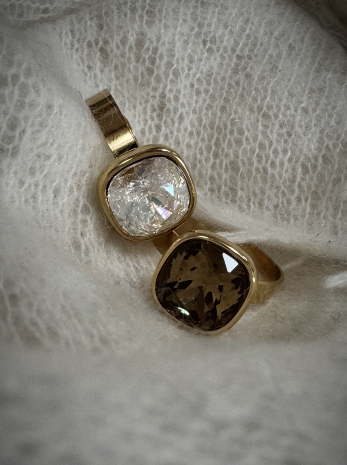 Bague carrée ajustable ambre ou cristal scintillant