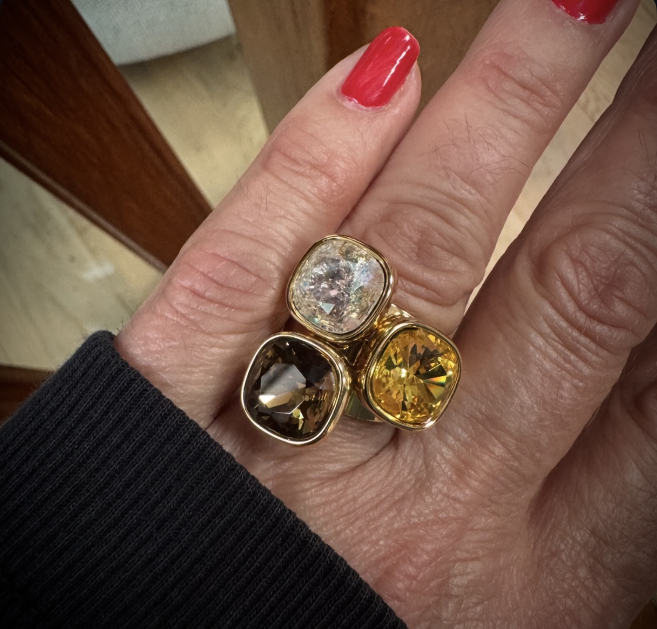 Bague carrée ajustable ambre ou cristal scintillant – Image 3