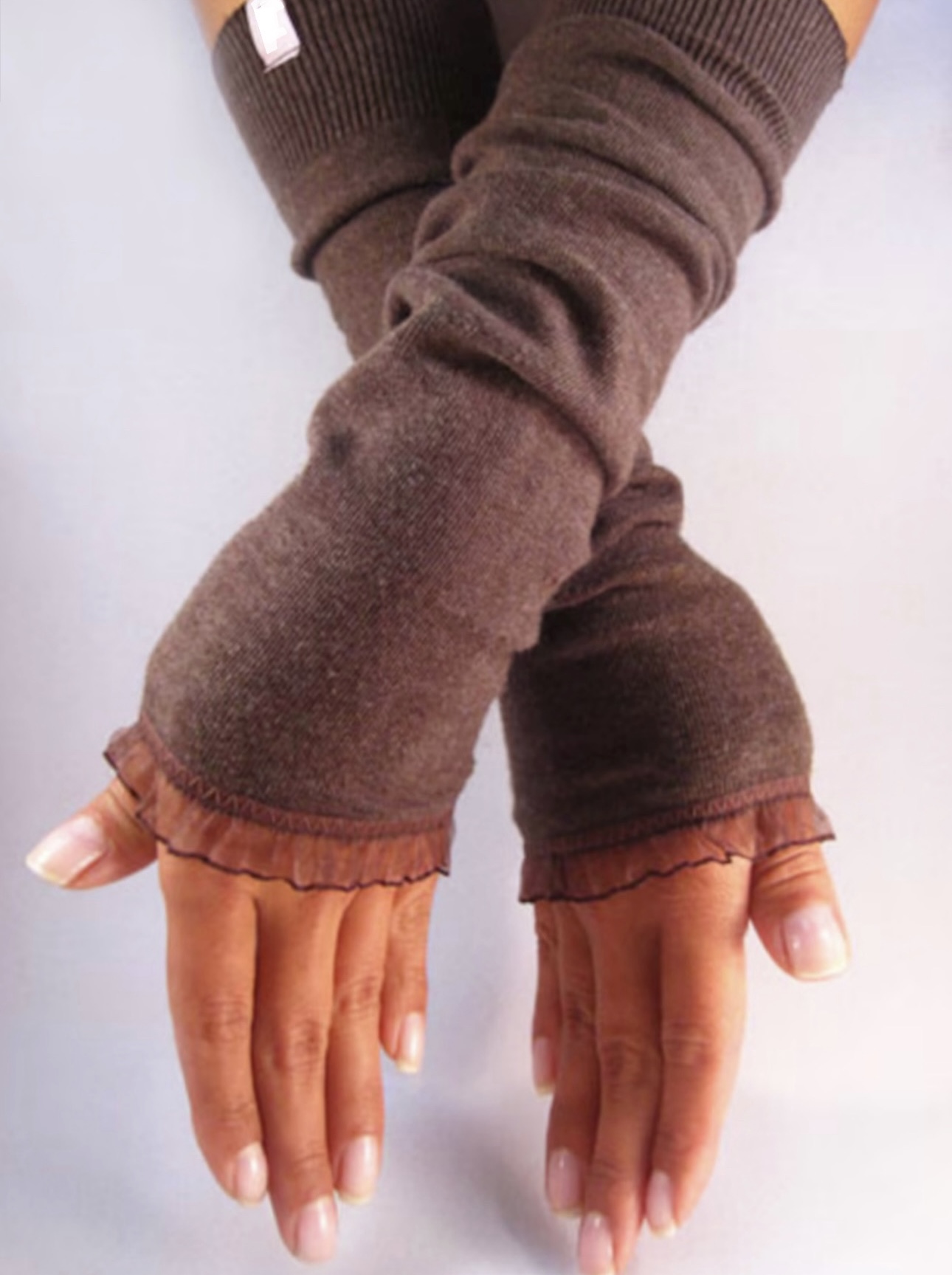 Mitaines marron volant organza
